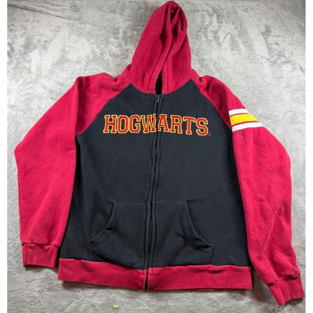 Harry Potter Hogwarts Hoodie Size S Black Red Full Zip Spellout Crest